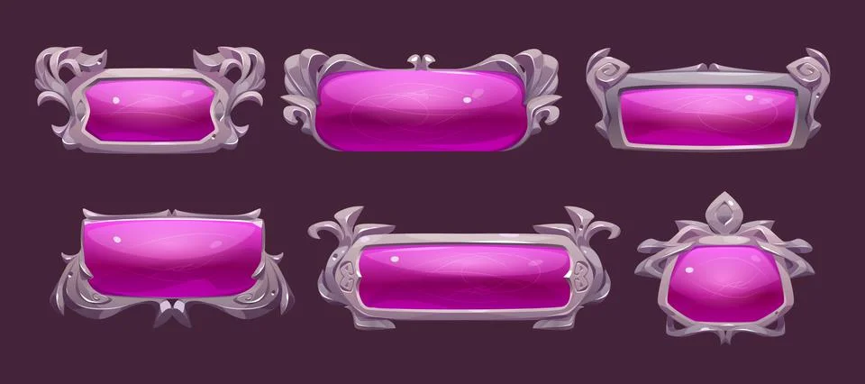 Game ui frames, pink medieval menu glossy borders Stock Illustration