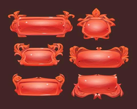 Game ui frames, red medieval menu interface, set Stock Illustration