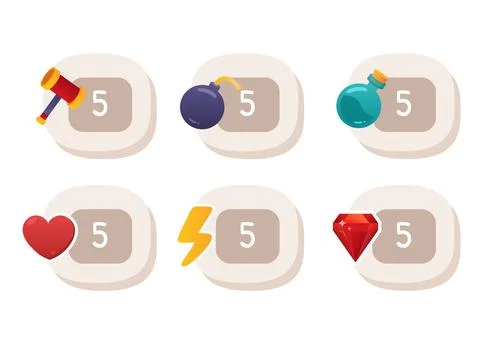 Game UI icons. Mobile application or game interface elements. Cartoon colorful Stock Illustration