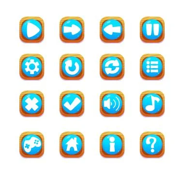 Game UI icons. Mobile application or game interface elements. Cartoon colorful Stock Illustration