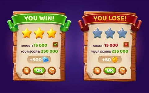 Game ui interface boards with win and lose Stock-Illustration