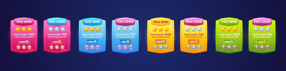 Game ui interface boards with win and lose Stock Illustration