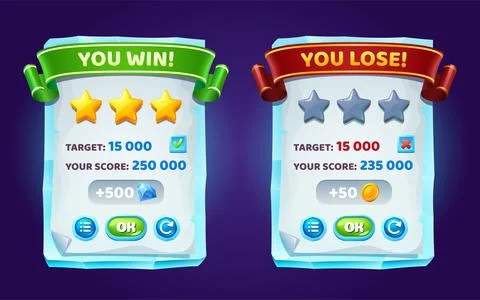 Game ui interface ice boards with win and lose Stock Illustration