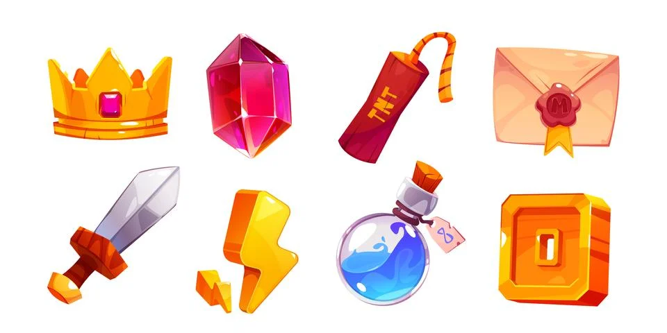Game ui interface icon cartoon vector element set Stock Illustration