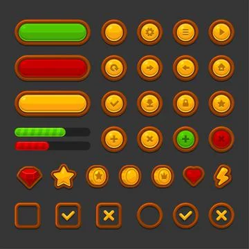 Game UI Kit Icons Set on Dark Background. Vector イラスト素材