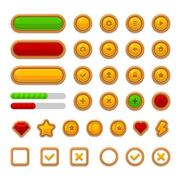 Game UI Kit Icons Set on Dark Background. Vector Illustrazione stock