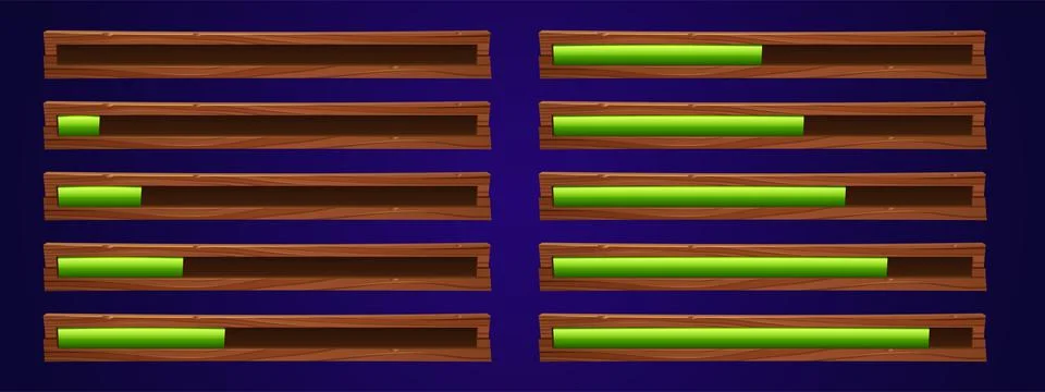 Game ui loading progress bars cartoon vector set Stock Illustration