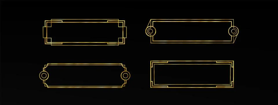 Game ui long button with thin gold frame. Stock Illustration