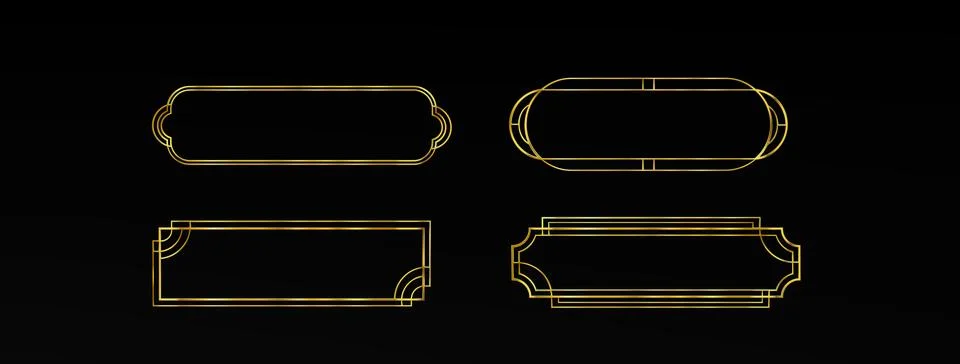 Game ui long button with thin gold frame. Illustrazione stock