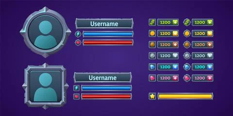 Game ui profile, user menu interface 2d design 스톡 일러스트