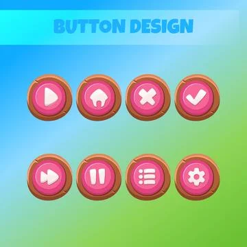 Game ui set of Buttons. Cartoon GUI design to build 2D games. Can be used in  Ilustración de archivo