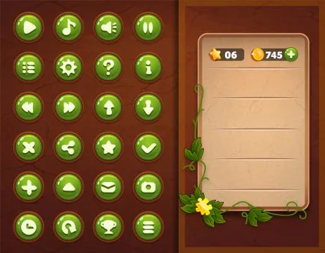 Game UI set buttons interface Stock Illustration