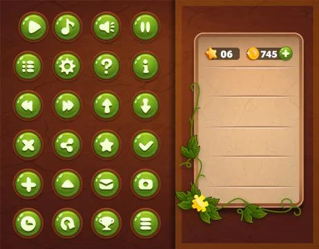 Game UI set buttons interface Stock Illustration