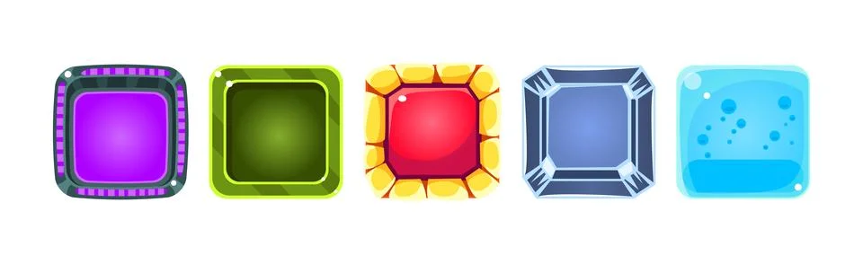 Game UI Square Buttons with Texture Vector Set Stock Illustration