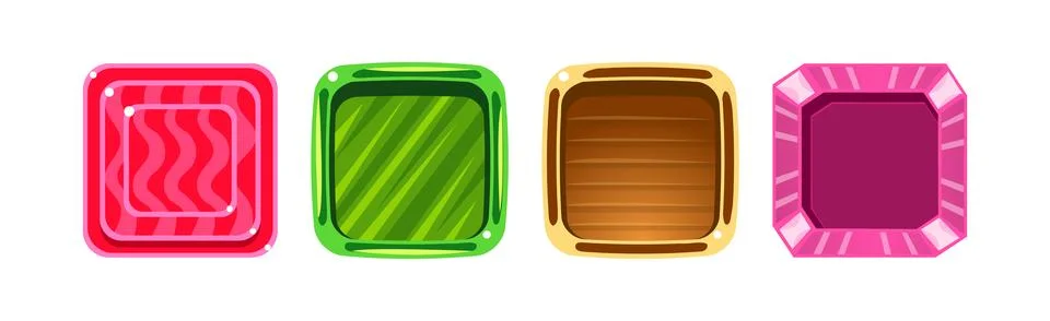Game UI Square Buttons with Texture Vector Set Stock Illustration