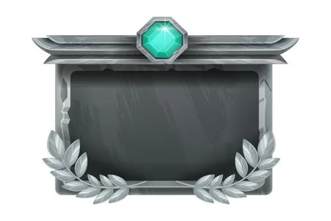 Game UI stone frame, vector medieval rock background, fantasy metal square 스톡 일러스트