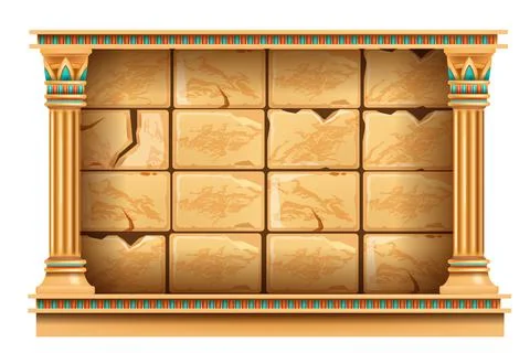 Game UI stone frame, vector Egypt rock wall background user interface boulder Stock Illustration