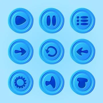 Game ui - vector set of blue buttons for mobile game or app Stock Illustration