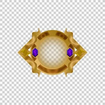 Game user interface gold blank round badge with diamond element vector Stock Illustration