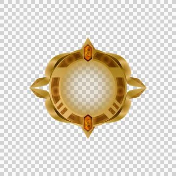 Game user interface gold blank round badge with diamond element isolated Illustrazione stock