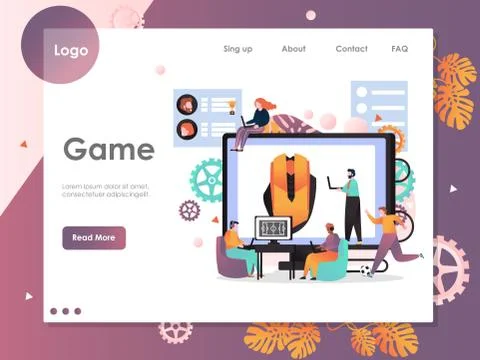Game vector website landing page design template Stock Illustration