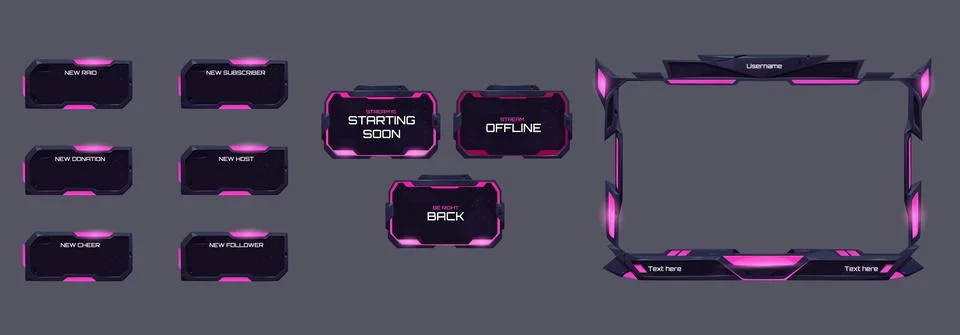 Game video stream frames, overlay panels 库存插图