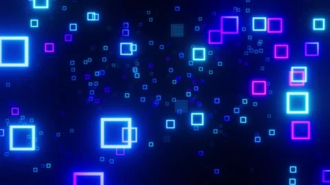Game visual background with neon lights and geometric shapes loop animated Stock Footage 324902898