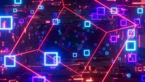 Game visual background with neon lights and geometric shapes loop animated Video stock 324902900