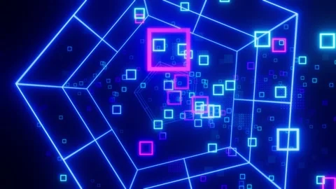 Game visual background with neon lights and geometric shapes loop animated Video stock 324902916