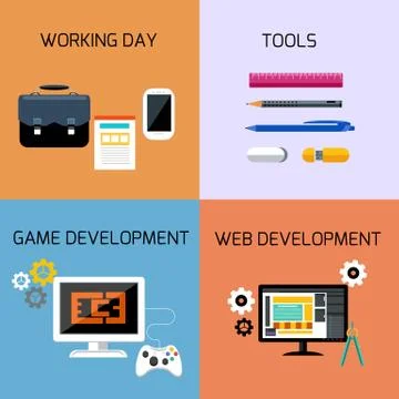 Game, web development and business tools icon set Stock Illustration