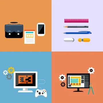 Game, web development and business tools icon set Stock Illustration
