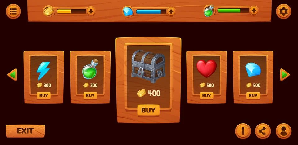 Game wooden interface windows and loading bars Stock Illustration