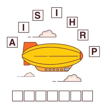 Game words puzzle airship.Education developing child.Riddle for preschool. Stock Illustration