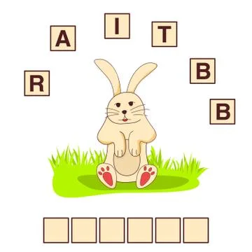 Game words puzzle rabbit.Education developing child.Riddle for preschool. Stock Illustration