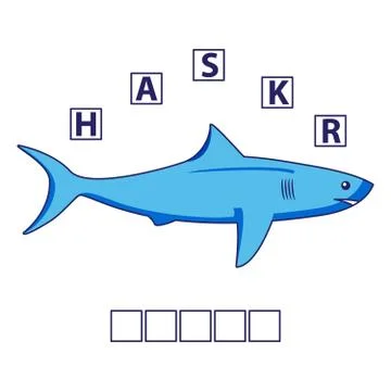 Game words puzzle shark.Education developing child.Riddle for preschool. Stock Illustration
