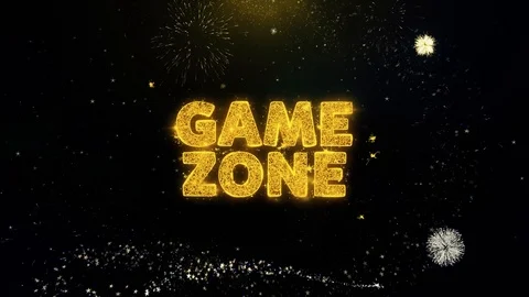 Game zone Text on Gold Particles Fireworks Display. Stock Footage 116099855
