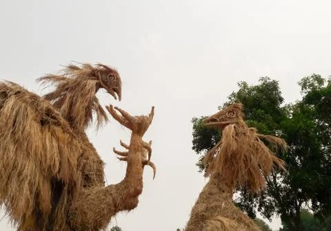Gamecocks made of straw. Foto stock