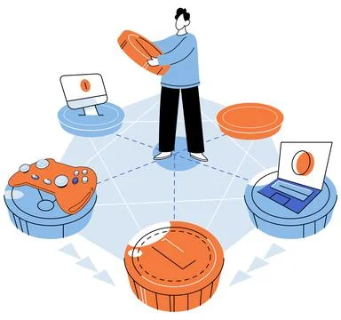 Gamefi. Technology drives innovation in digital gaming and finance sectors Stock Illustration
