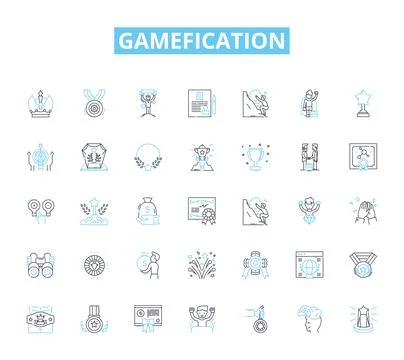 Gamefication linear icons set. Engagement, Motivation, Rewards, Challenge 스톡 일러스트