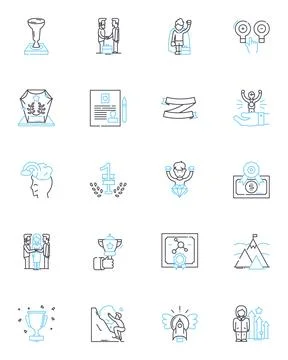 Gameification linear icons set. Engagement, Motivation, Rewards, Incentives Stock Illustration