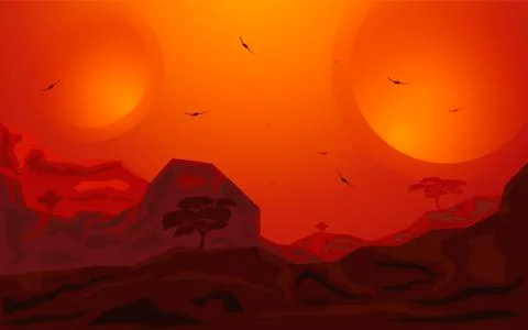 GameIllustration of a cartoon sci-fi alien planet landscape background, with  Stock Illustration