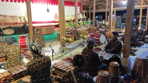 Gamelan performance on Breccia hills Stock Footage 206398075