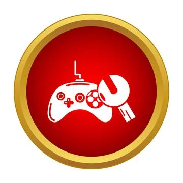 Gamepad and spanner in a round red and gold setting icon Stock Illustration
