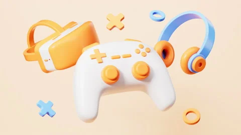 Gamepad and VR glasses virtual reality headset, 3d rendering. Stock Footage 237746149