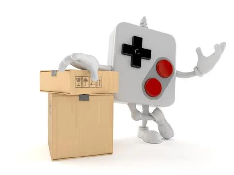 Gamepad character with stack of boxes Stock Illustration