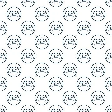 Gamepad in Circle vector Gaming Device seamless pattern in thin line style Stock Illustration