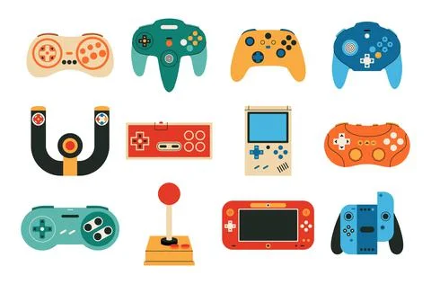 Gamepad. Console game controller, doodle video game joystick collection. Vect Stock Illustration