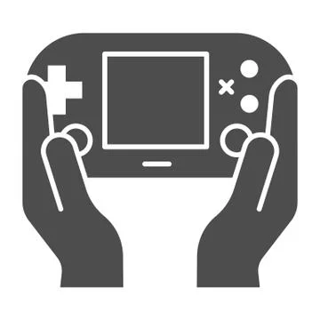 Gamepad in hands solid icon. Joypad in arms vector illustration isolated on Stock Illustration