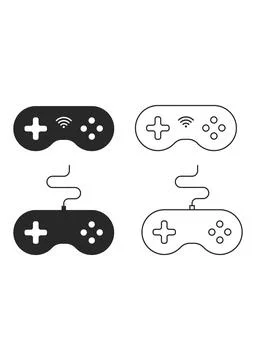Gamepad Icon Set with Wired and Wireless Controllers Stock Illustration