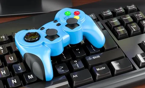 Gamepad on the keyboard, 3D rendering Stock Illustration